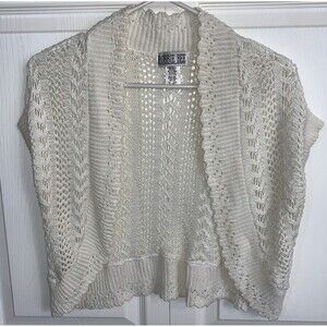 Robbie Bee Cardigan Crochet Womens L Cream Y2K 2000s
